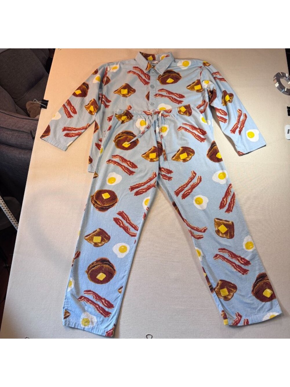 HK15 - PJ Studio Breakfast Print Cotton Pajama Set Size Large Bacon Eggs Pancake